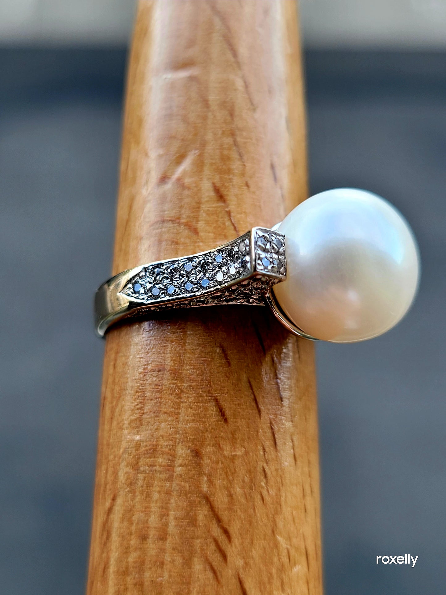 ❤️18k Size 8 Solid White Gold 12mm Fresh Water Pearl Ring with Swarovski crystals, AMAZING!