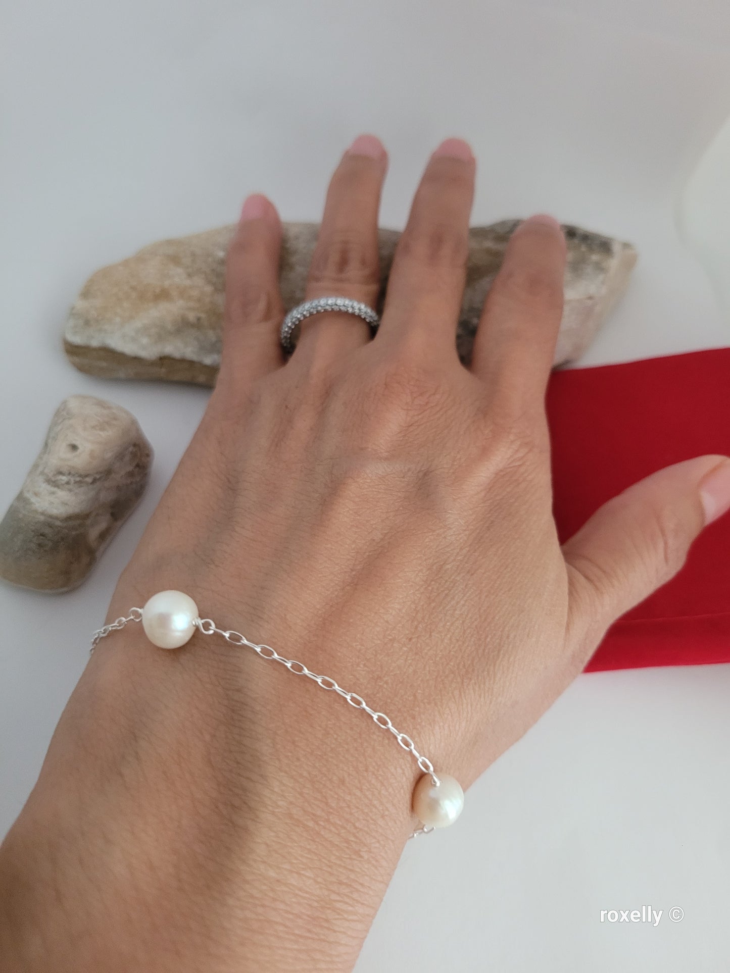 ♥️Sterling Silver 8mm Freshwater Near Round White Pearl