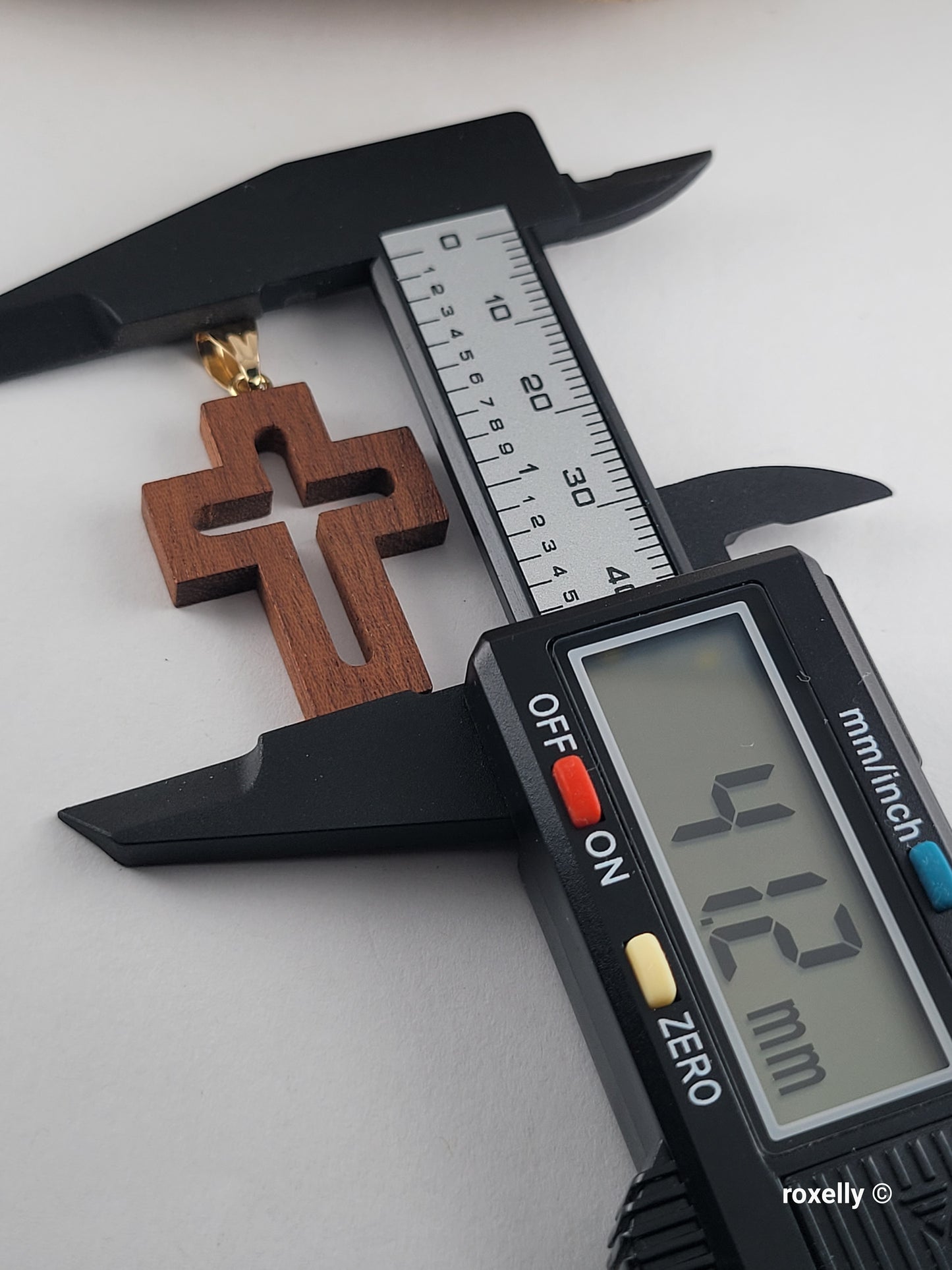 18K Yellow Gold Bail & Roman Wood Cross – Made in Italy