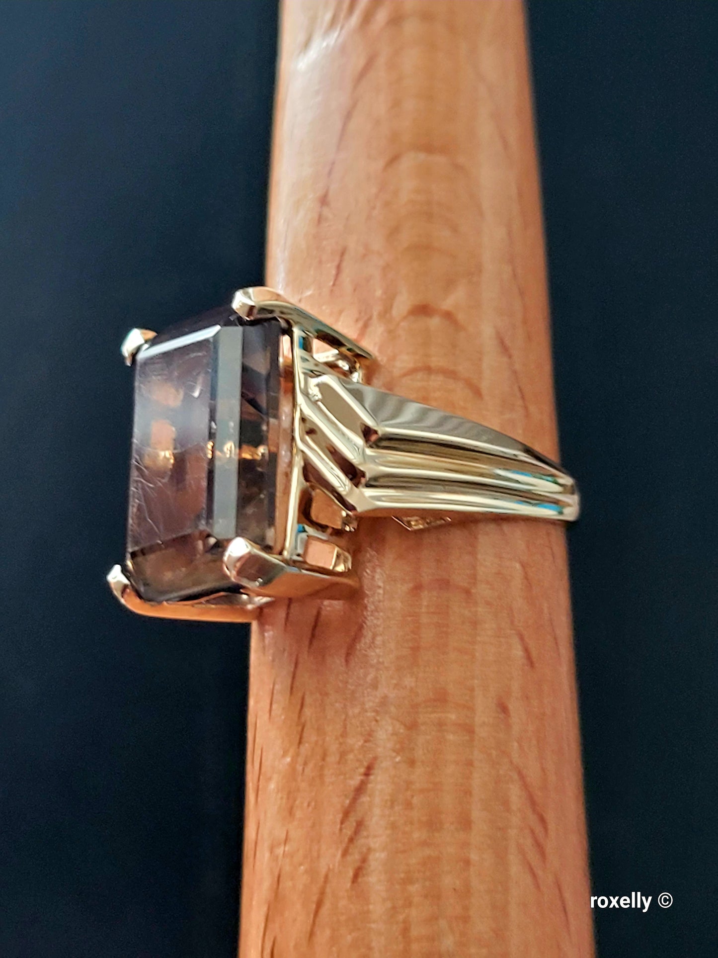 10K Yellow Gold Smoky Topaz Cocktail Ring Size 8.25 Solid Gold