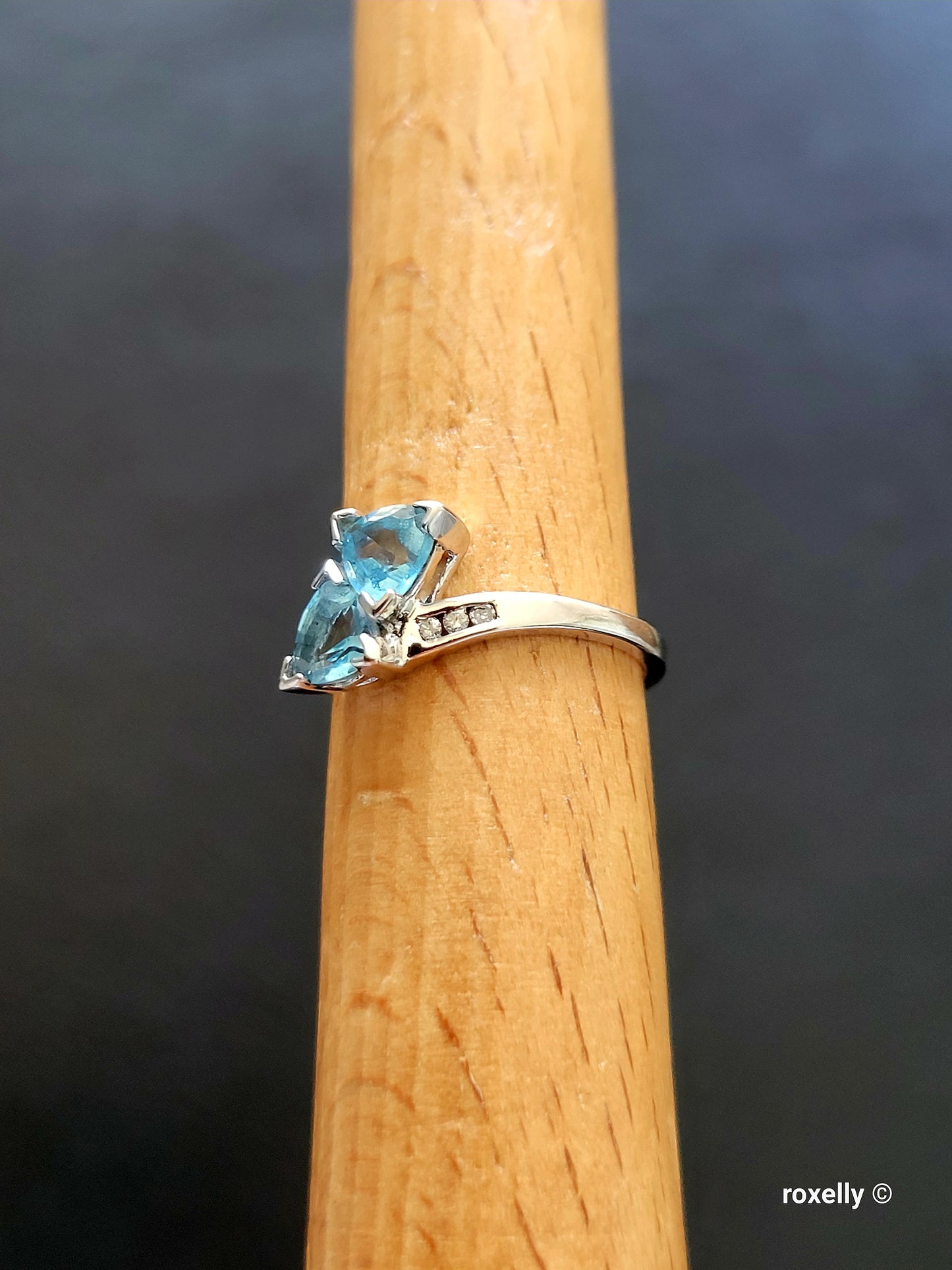 10K White Gold Blue Topaz and Diamond Ring Size 5.25 Solid Gold