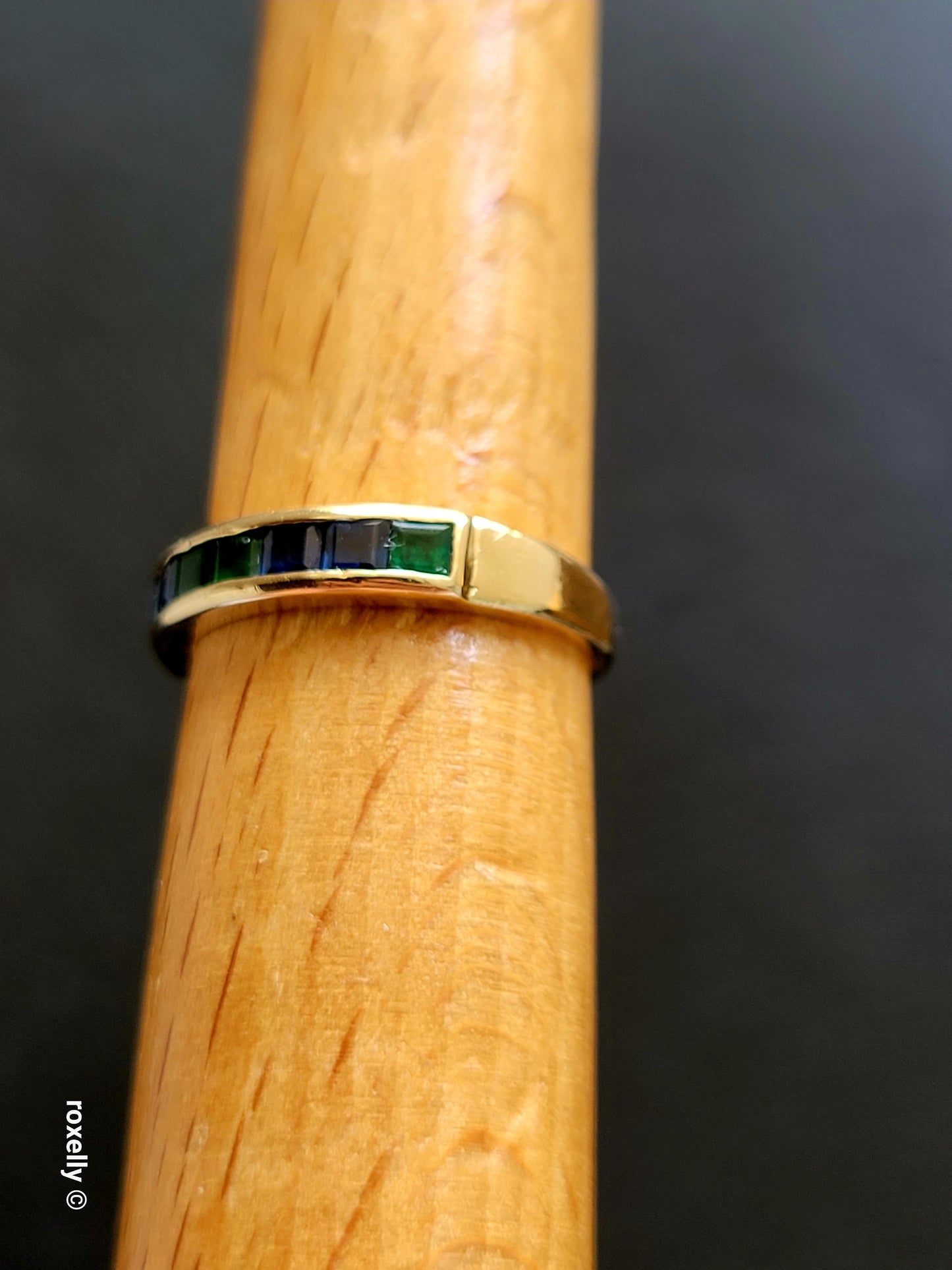 Vintage 14K Yellow Gold Green and Blue Topaz Band Ring Size 5 Solid Gold