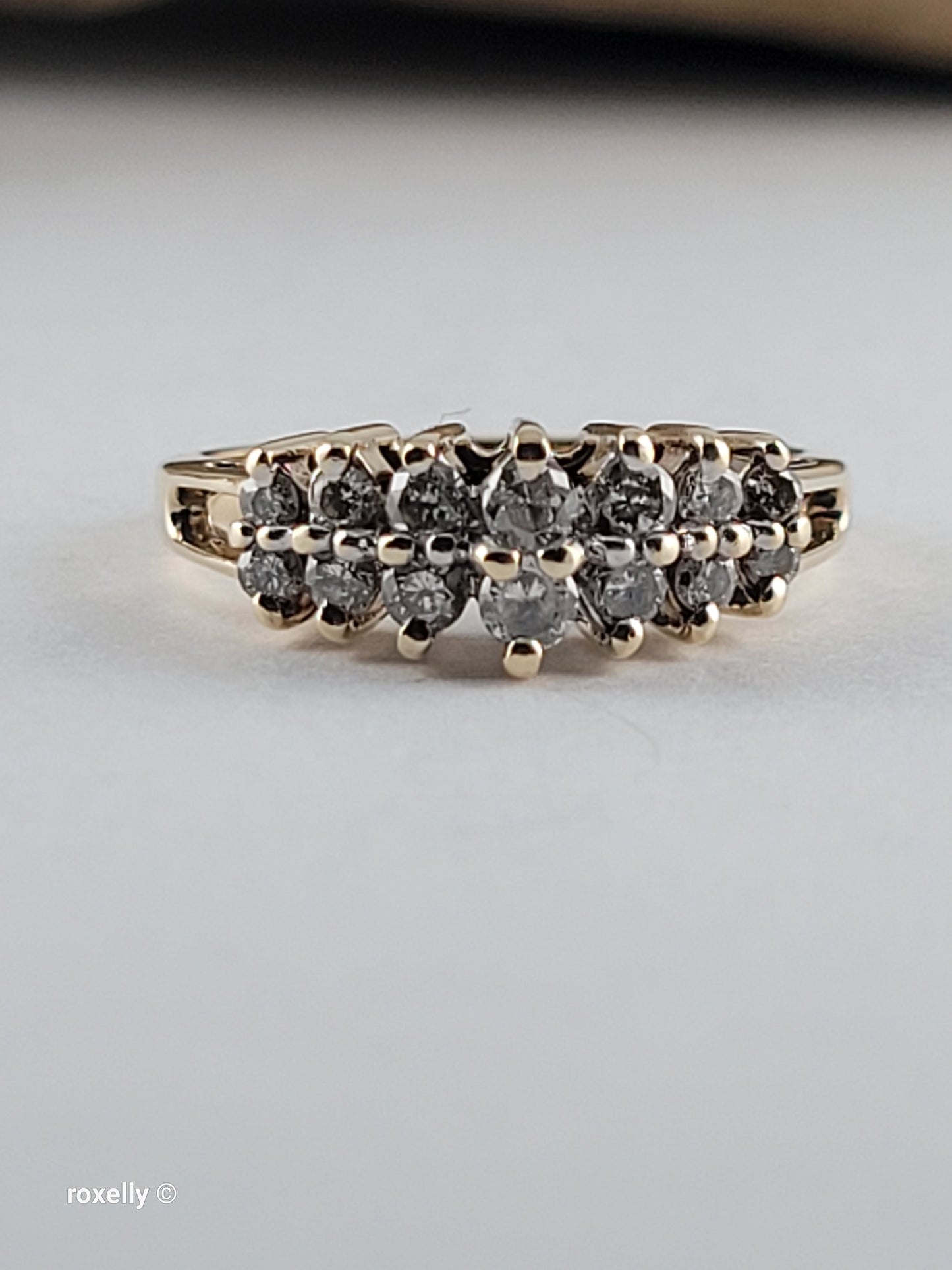 10K Yellow Gold Genuine Diamonds Tiara Design Ring Size 6, Solid Gold