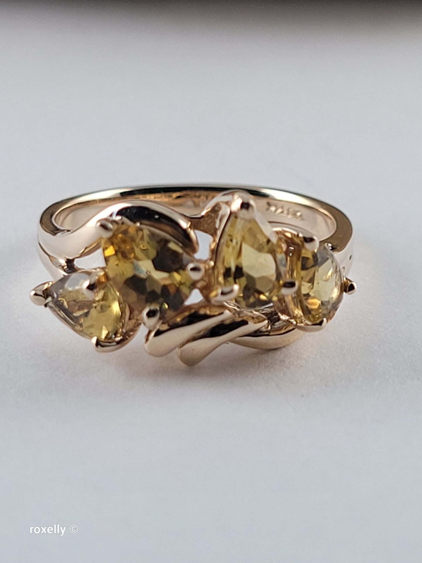 14K Yellow Gold Citrine Gemstone Cocktail Ring Size 6.75, Solid Gold
