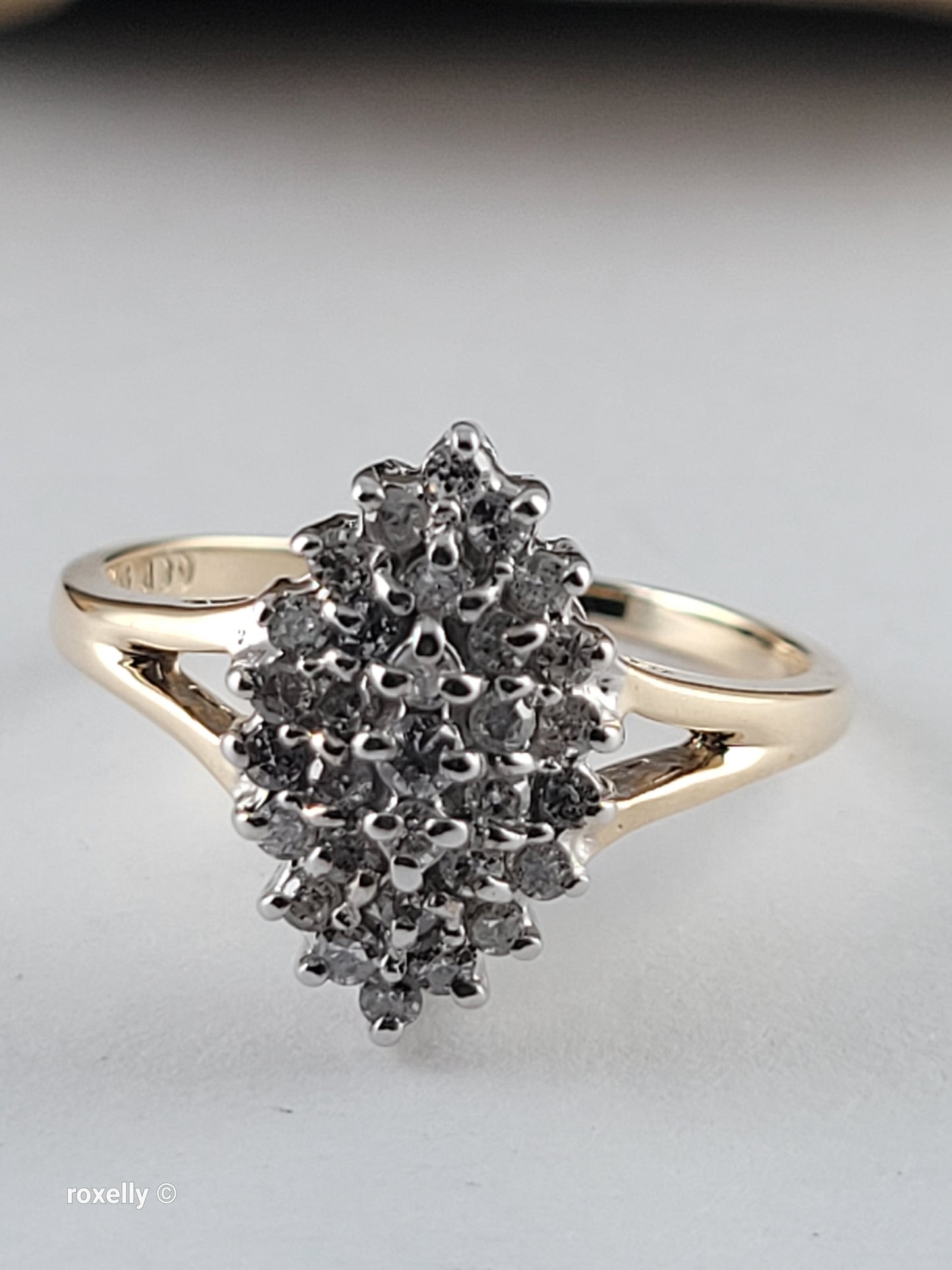 10K Size 7.25 Solid Yellow Gold Genuine Diamonds Cluster Ring
