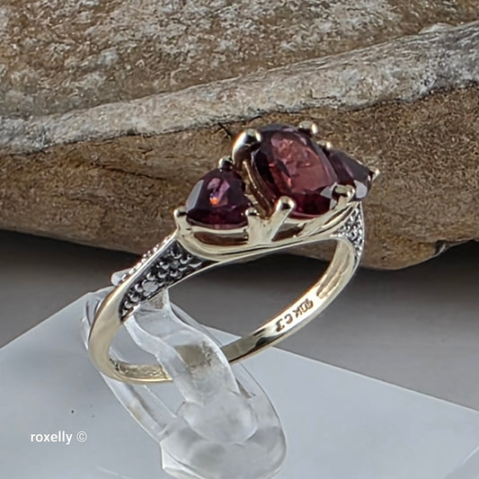10K Yellow Gold Pink Tourmaline and Genuine Diamonds Ring Size 6.75, Solid Gold!