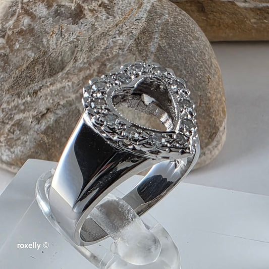 14K White Gold Heart-Shaped Genuine Diamond Ring Size 4 - Solid Gold!