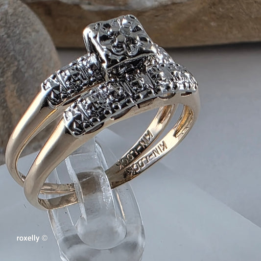 Vintage 14K Yellow Gold Genuine Diamonds Art Deco 2 Ring Set Size 6.75
