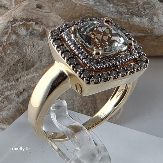 LeVian 14K Yellow Gold Green Prasiolite and Diamonds Ring Size 8.75!
