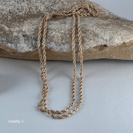 14K Yellow Gold Diamond-Cut Rope Link Necklace - Solid Gold!