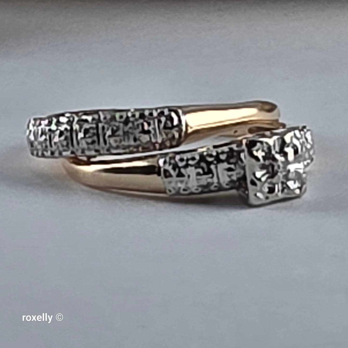 Vintage 14K Yellow Gold Genuine Diamonds Art Deco 2 Ring Set Size 6.75
