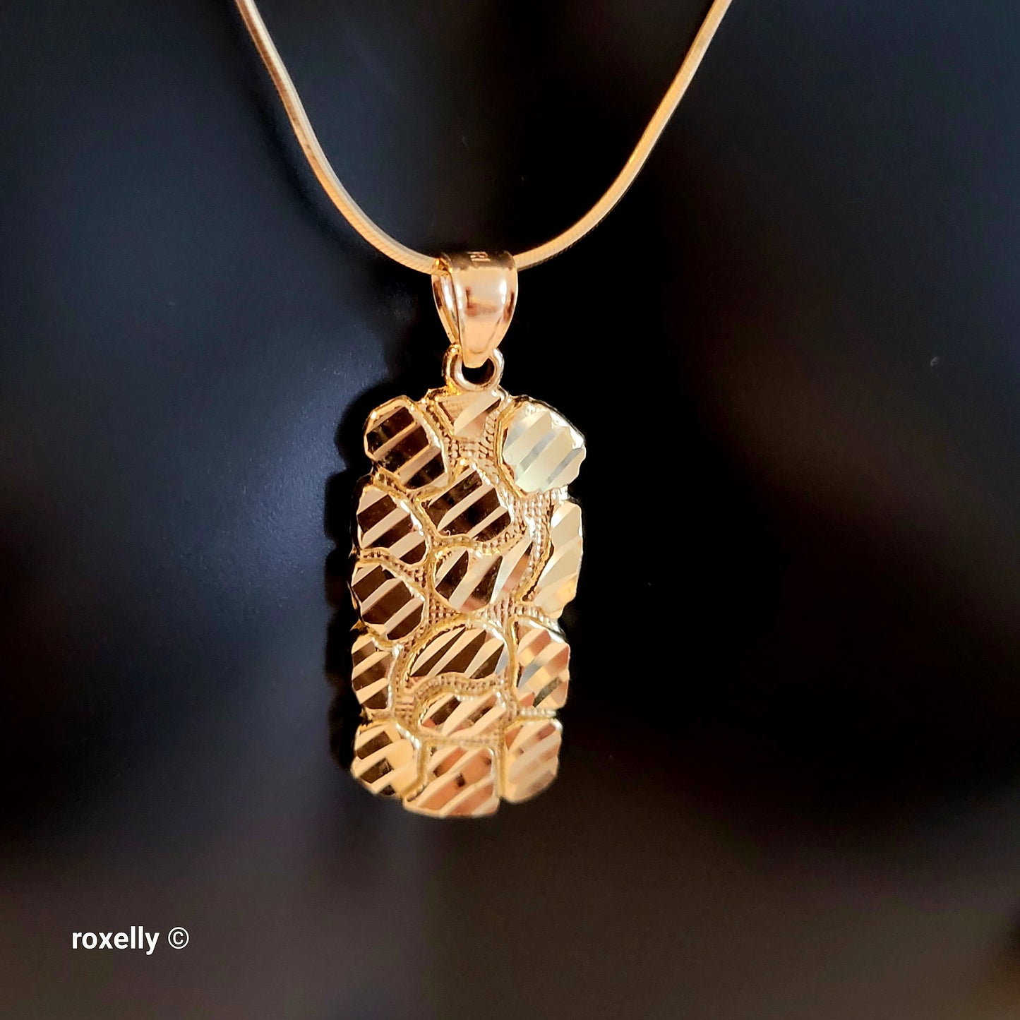 14K Yellow Gold Diamond-Cut Nugget Design Pendant - Solid Gold!