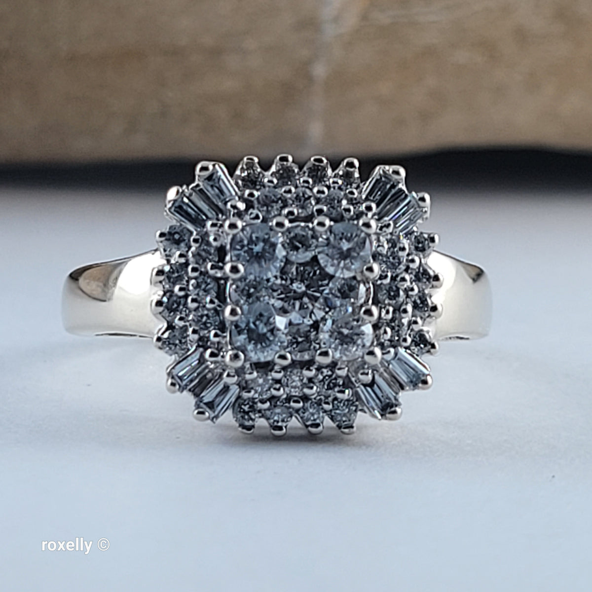 Effy 14K White Gold Genuine Natural Diamonds Cluster Ring Size 7 -Solid Gold