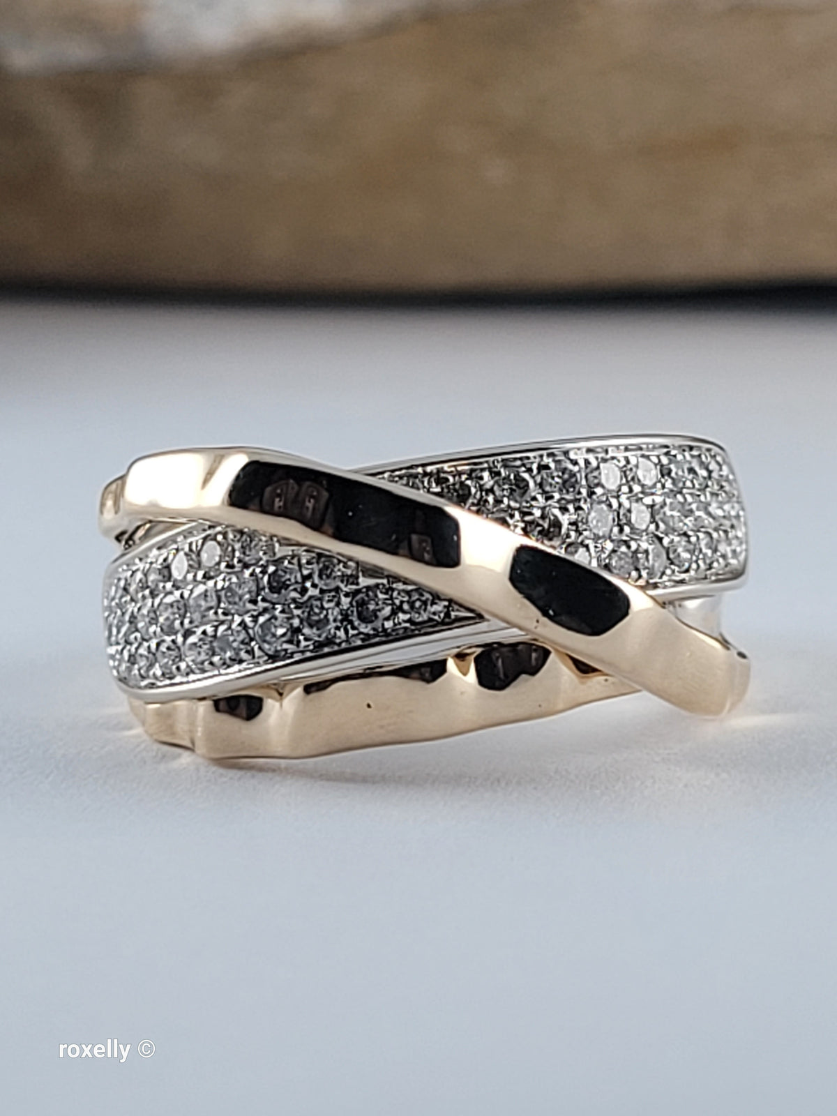 $5000 Effy 14K Two-Tone Gold CTW 0.38 Genuine Diamonds Crossover Band Ring Size 6.5 - Solid Gold!