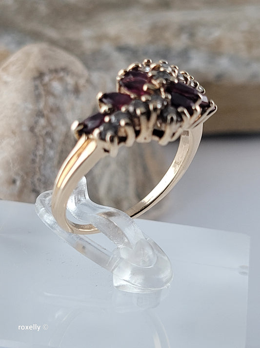 14K Yellow Gold Ruby and Genuine Diamond Ring Size 6.75 - Solid Gold