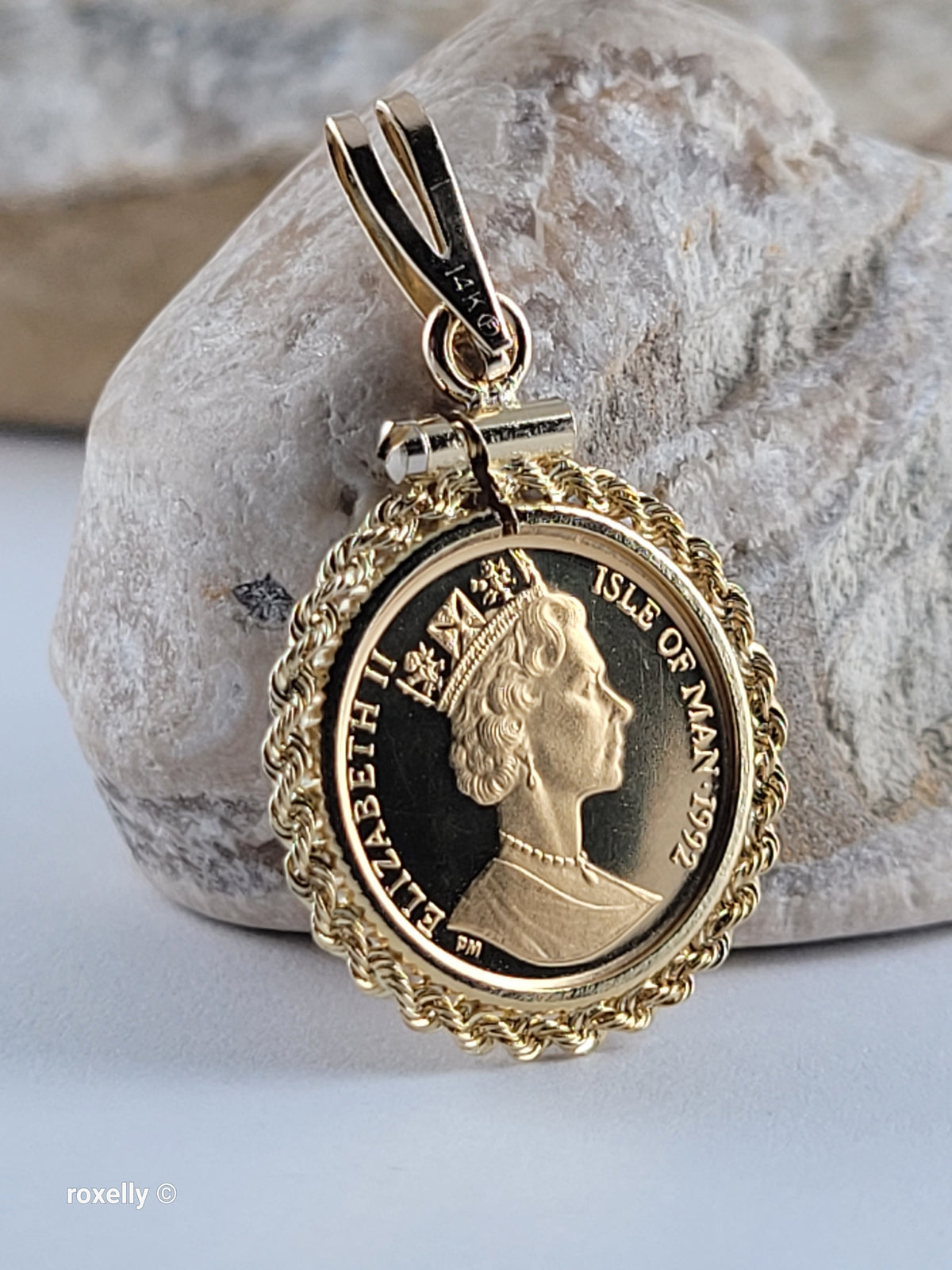 1992 Isle of Man 22K Solid Gold Angel Coin Pendant 14K Bail St Michael