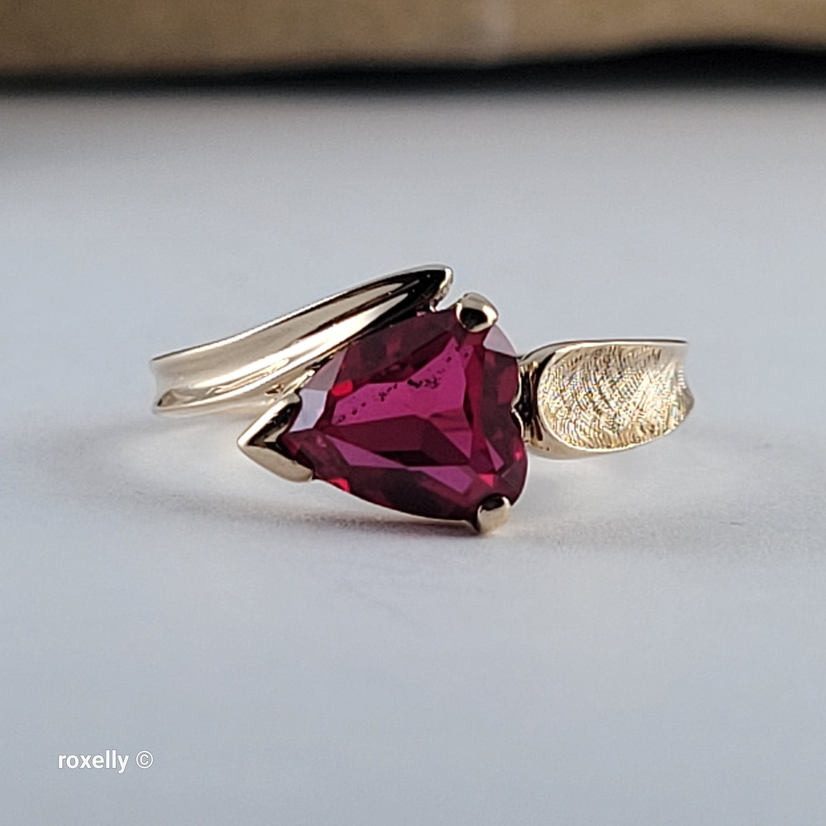10K Yellow Gold Ruby Satin Finish Bypass Ring Size 6.25 - Solid Gold