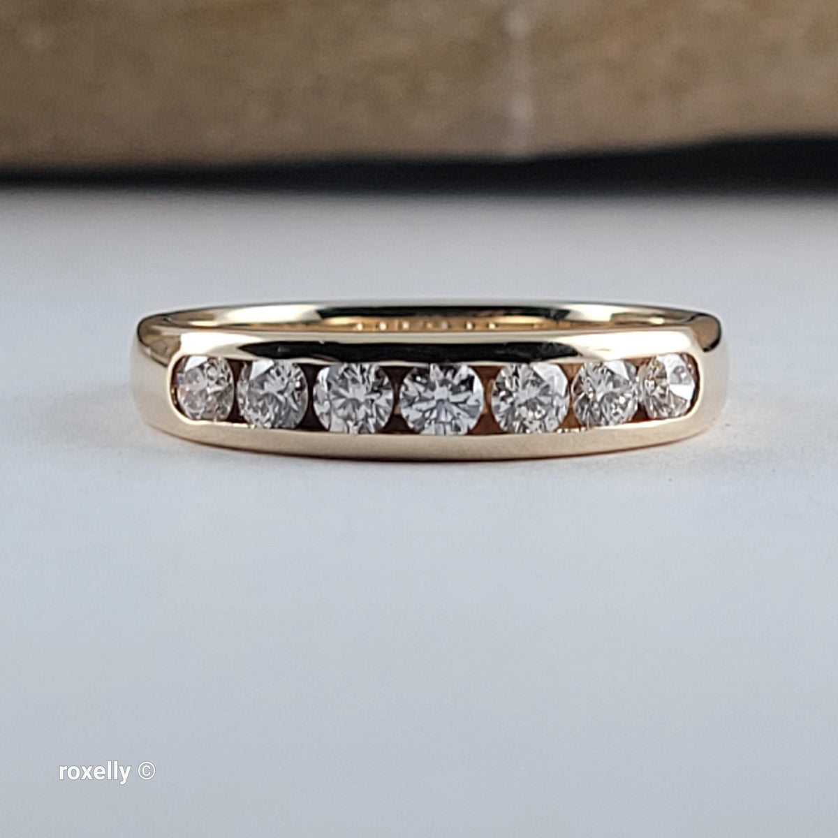 14K Yellow Gold Genuine Diamonds Band Ring Size 6.5 - Solid Gold