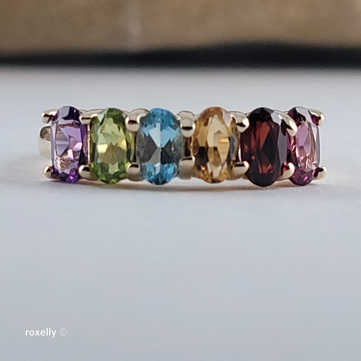 14K Yellow Gold Multi-Gemstone Band Ring Size 6.5 - Solid Gold