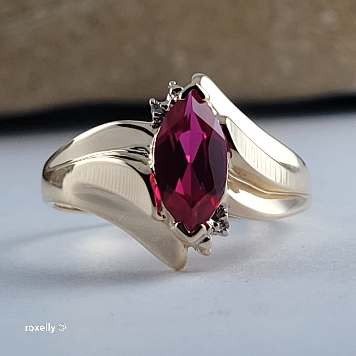 10K Yellow Gold Ruby and Genuine Diamond Ring Size 8.25 - Solid Gold