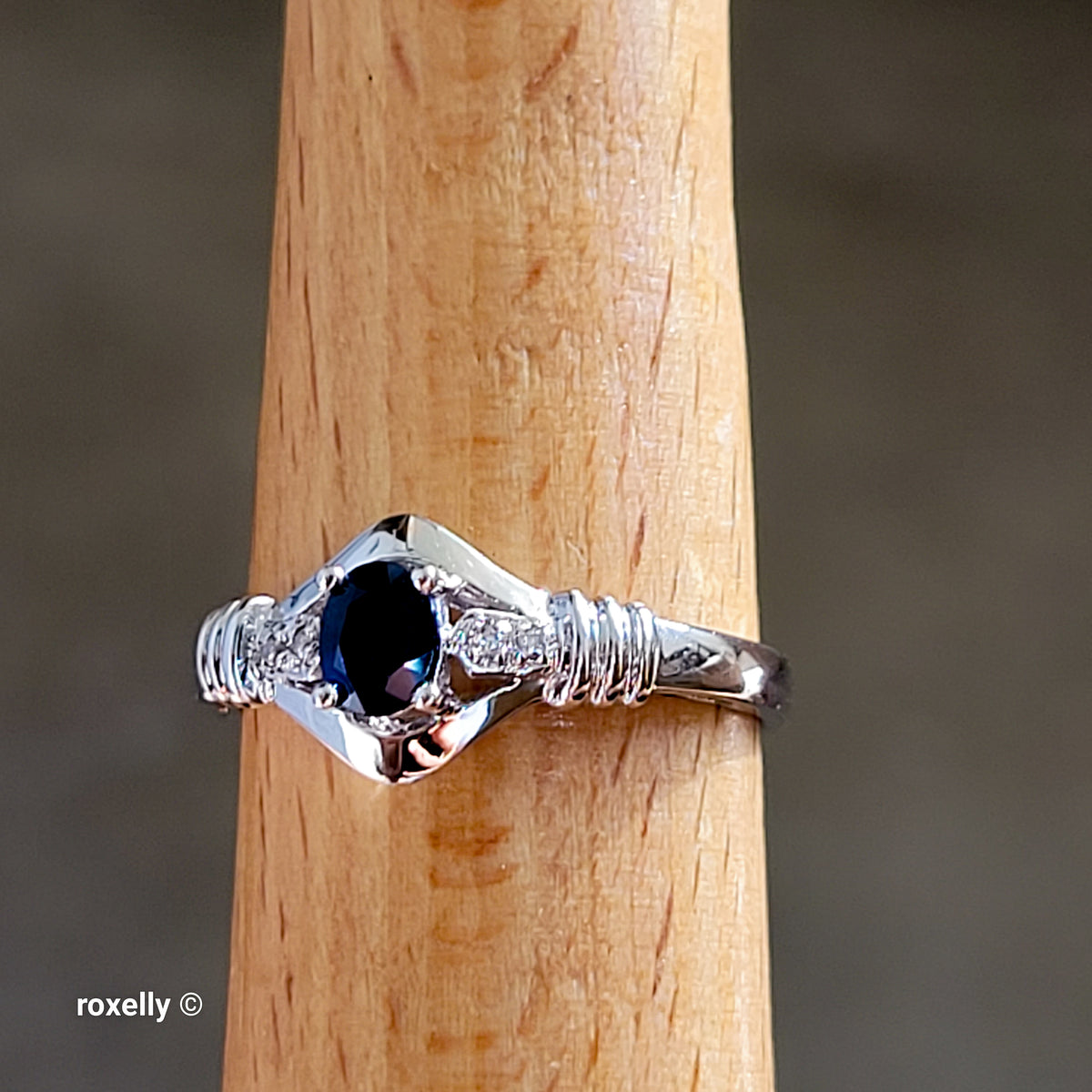 14K White Gold Sapphire & Genuine Diamonds Ring Size 7 - Solid Gold