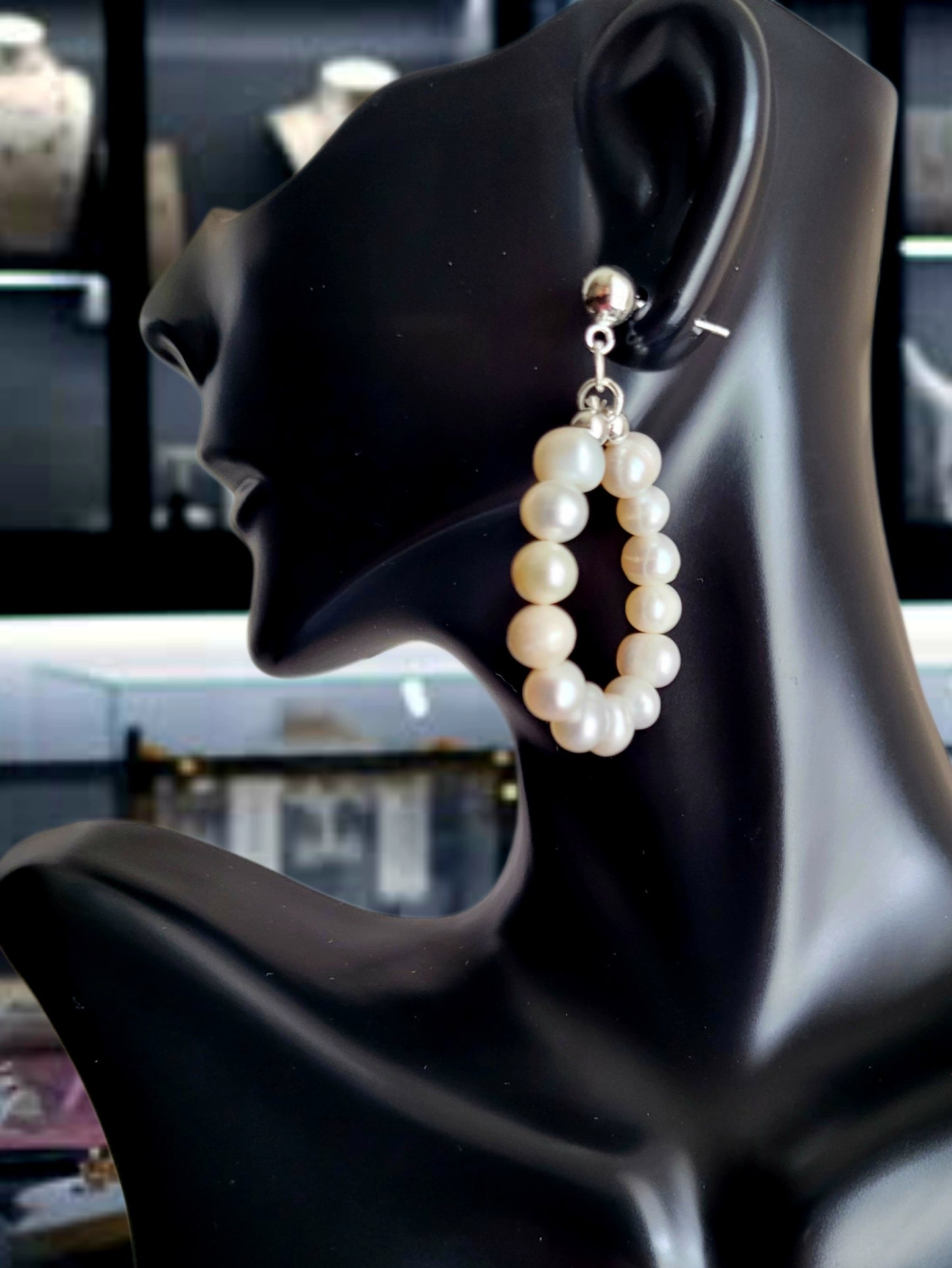 ❤️925 Lovely Sterling Silver Fresh-Water Pearls Circle Drop Earrings!