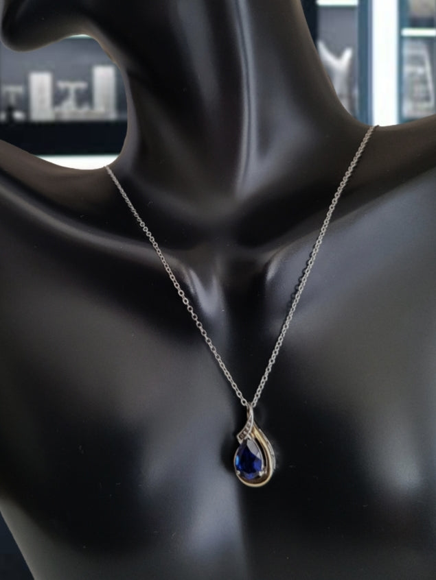 ❤️Sterling Silver & Solid Gold Sapphire and Diamond Set – Ring (Size 6.75), Necklace & Pendant!