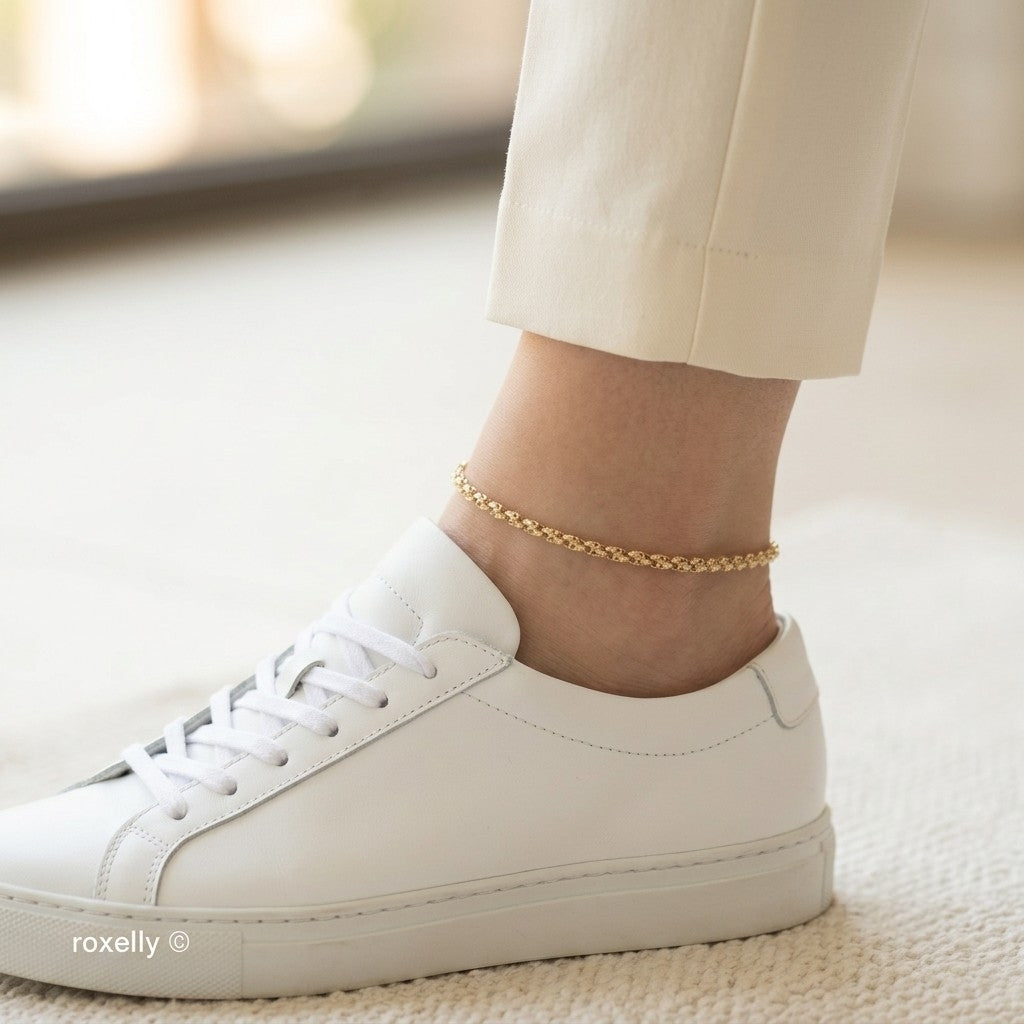 14K Yellow Gold Turkish Rope Link Bracelet or Anklet