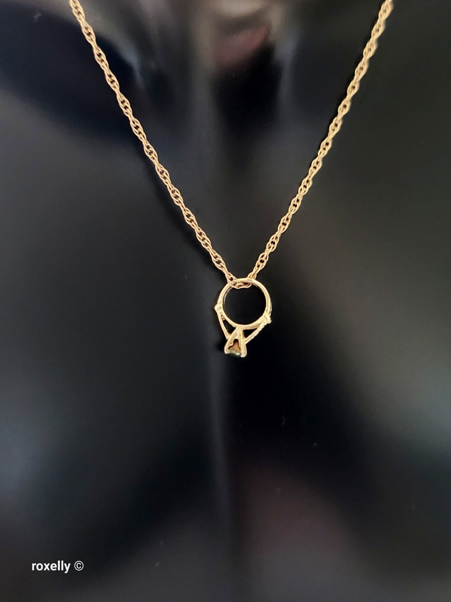 14K Tiny Yellow Gold Green Cubic Zirconia Ring Pendant - Solid Gold - view 11