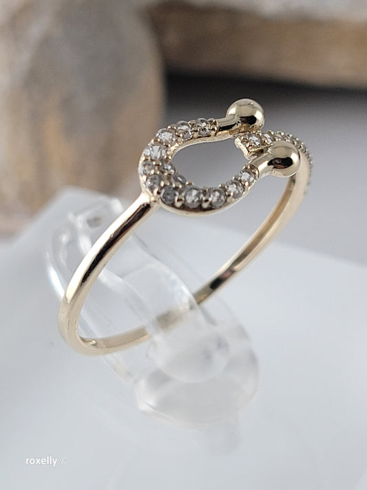 10K Yellow Gold Cubic Zirconia Horseshoe Dainty Ring Size 6.75, Solid Gold!