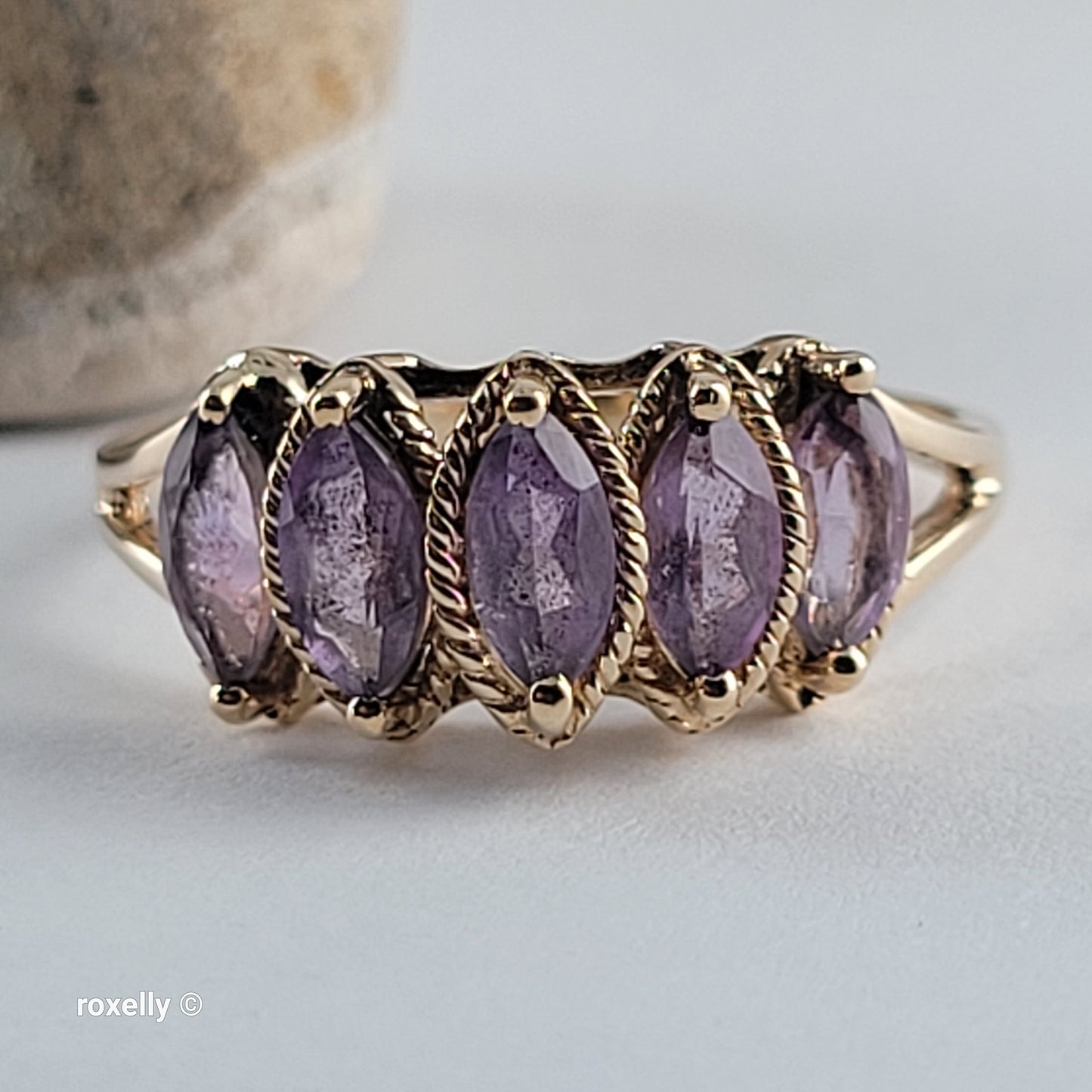 10K Yellow Gold Amethyst Tiara Design Ring Size 8, Solid Gold!