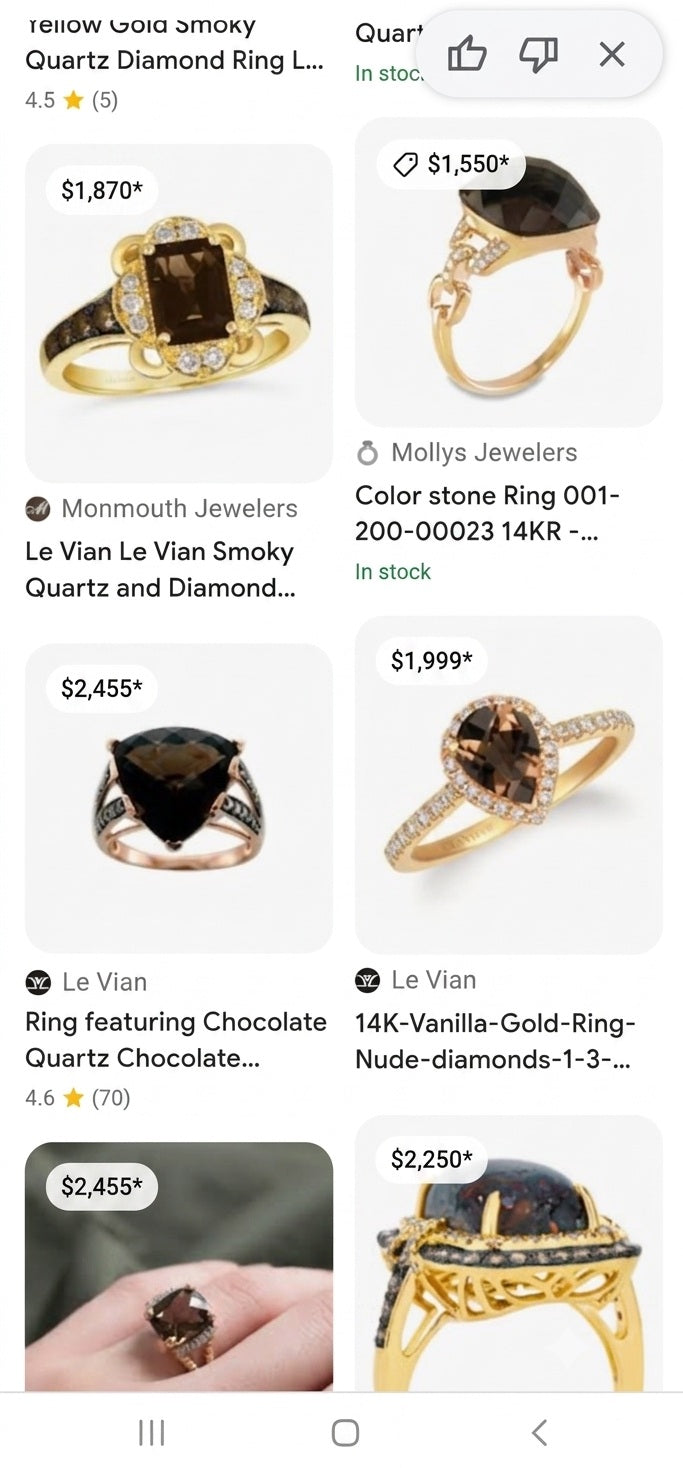 14K Yellow Gold Le Vian Smoky Topaz and Genuine Vanilla Diamonds Cocktail Ring Size 7.5 - Solid Gold!