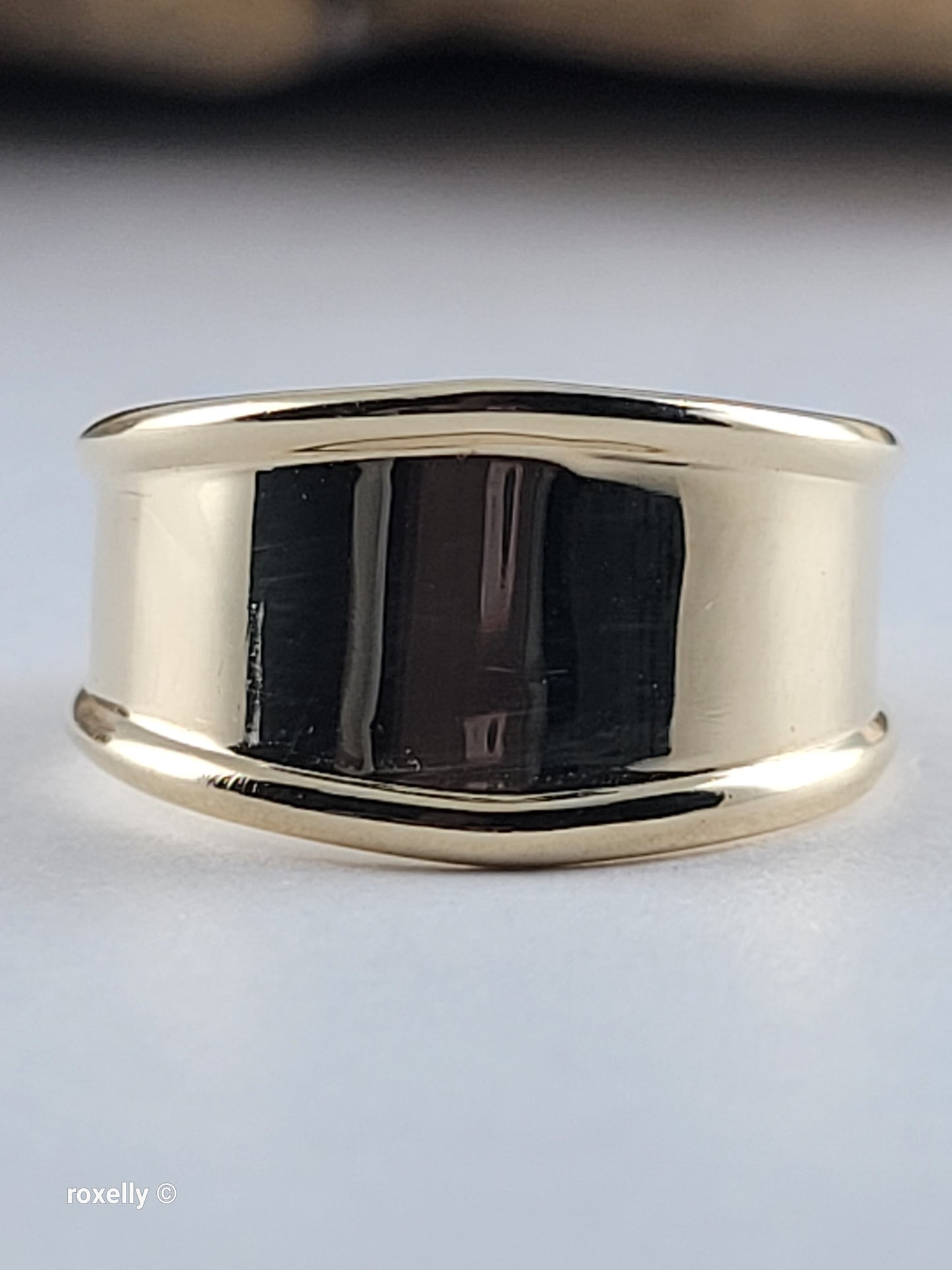 14K Solid Yellow Gold Cigar Band Cuff Ring Size 7.75 Adjustable, Made in Italy!