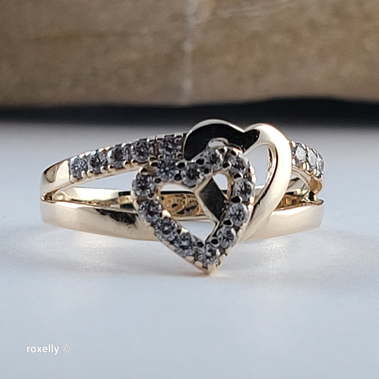 14K Yellow Gold Intertwined Hearts & Diamonds Ring Size 8.75 - Solid Gold! 👌🎁