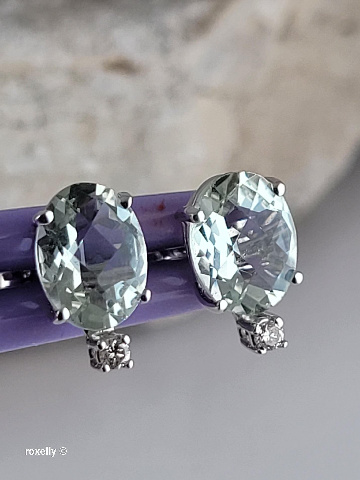 Le Vian 14K White Gold Natural Green Quartz & Nude Diamond Stud Earrings, Solid Gold!
