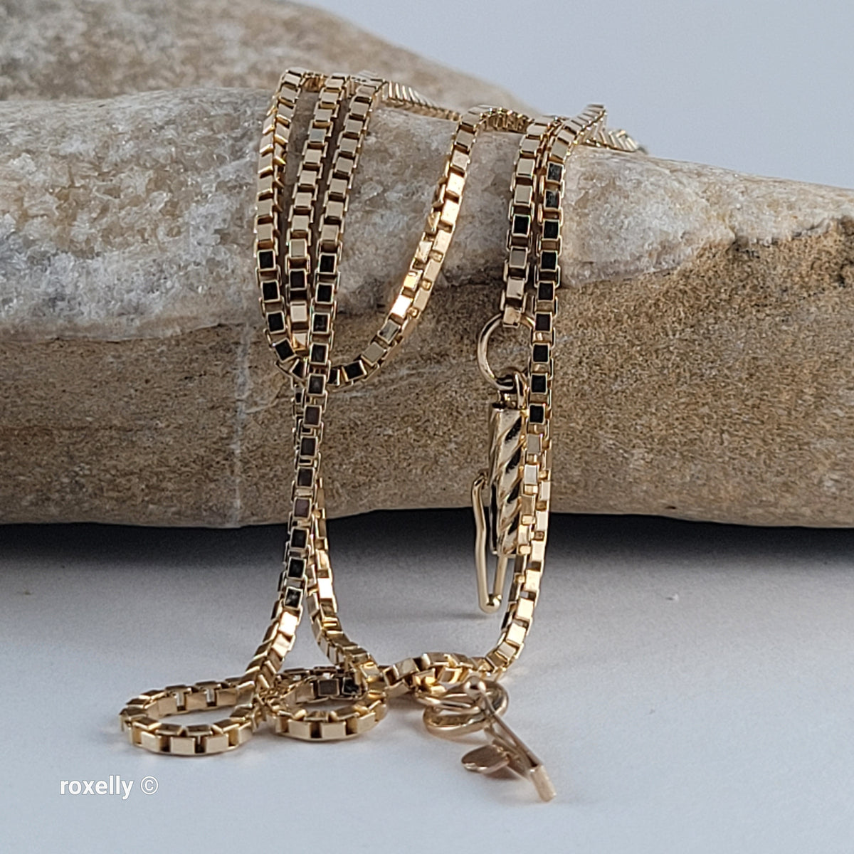 14K Solid Yellow Gold Box Chain Necklace with Barrel Clasp - Made in Italy!