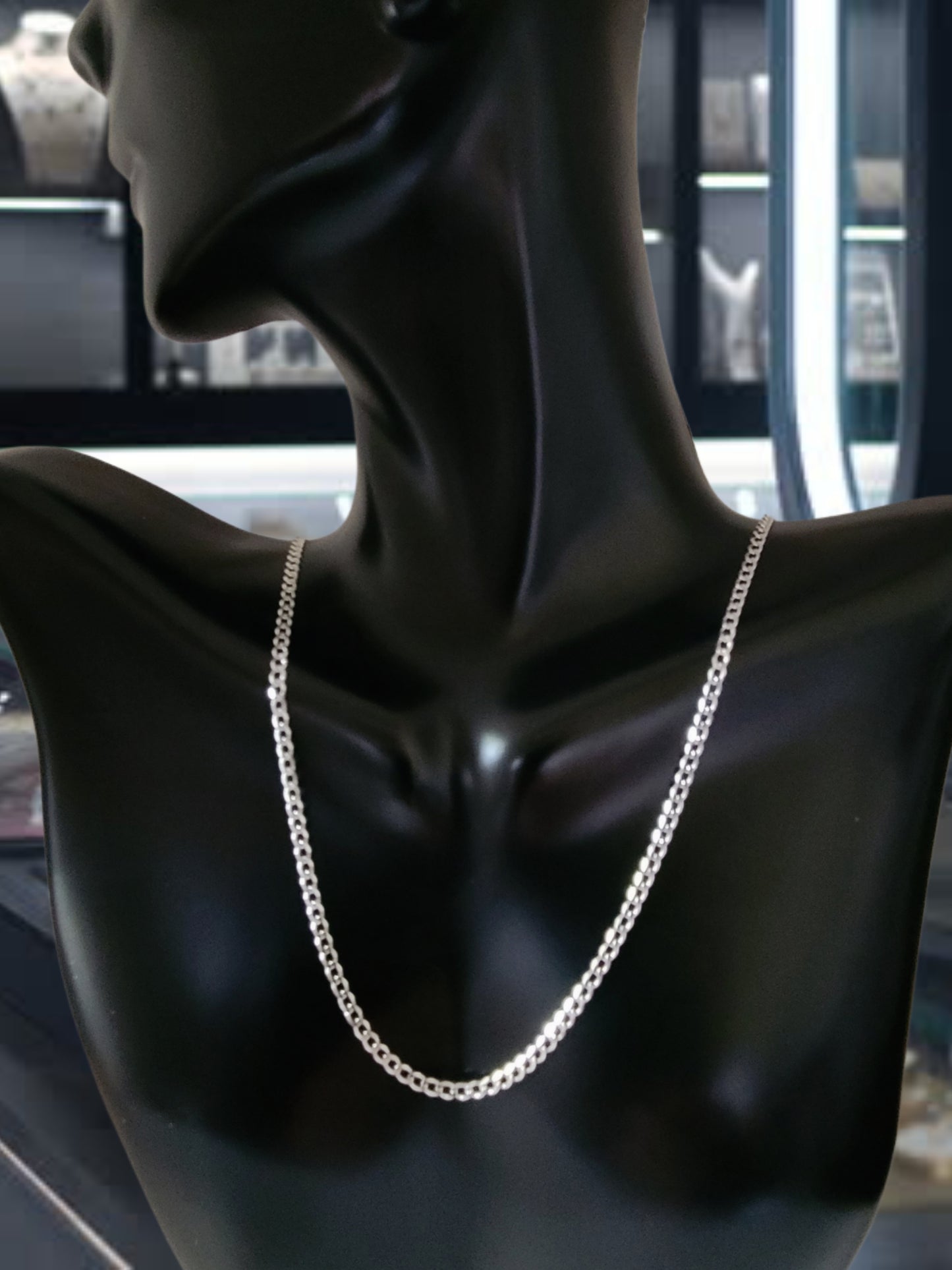 14K White Gold Curb Link Chain Necklace, Solid Gold!