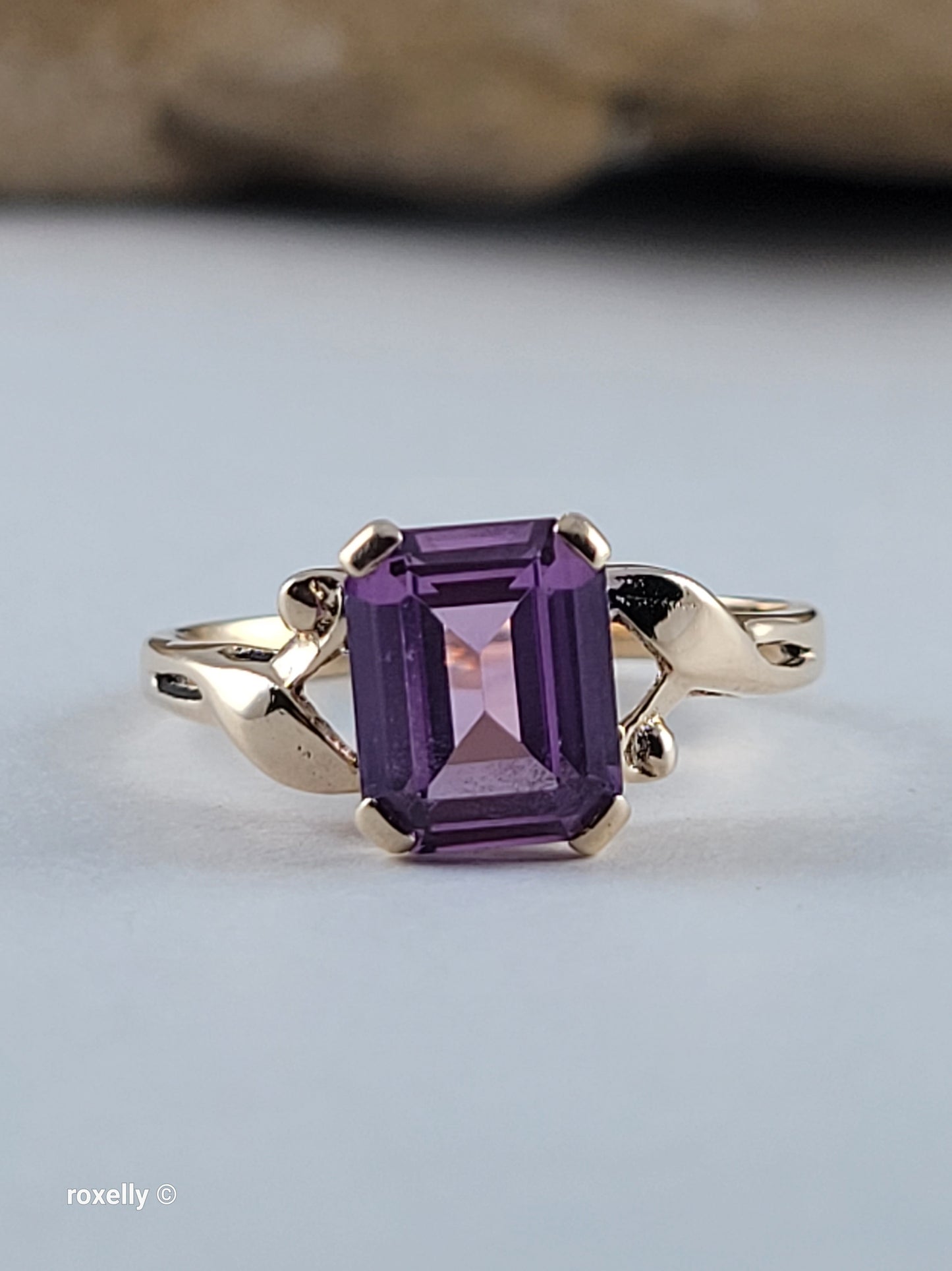 14K Yellow Gold Purple Sapphire Cocktail Ring Size 5, Solid Gold ππ