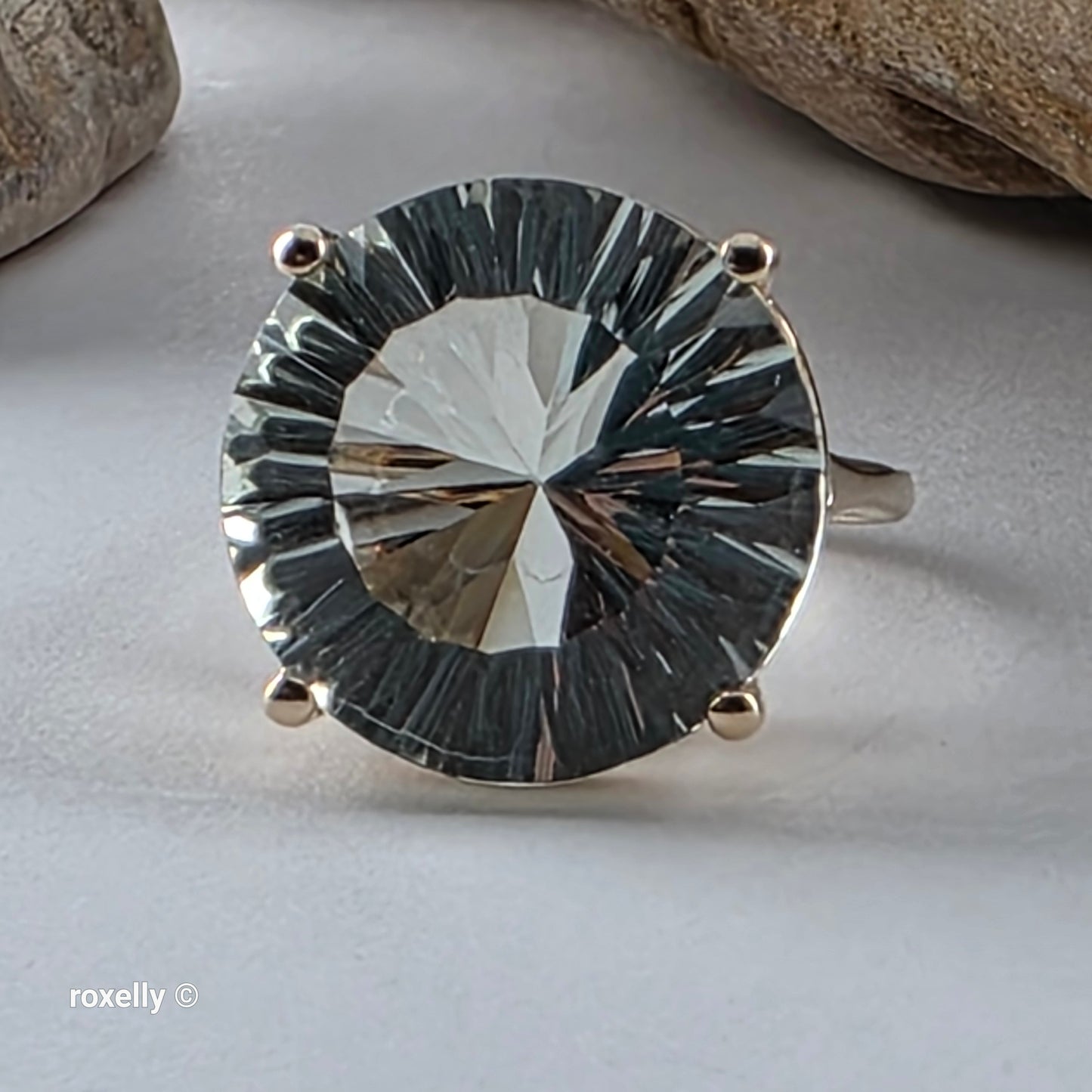 Effy 14K Yellow Gold Green Amethyst Ring Size 5, Solid Gold!