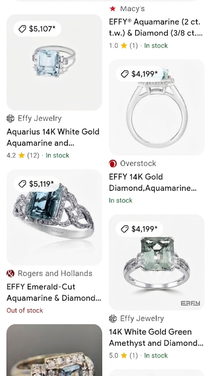 EFFY 14K White Gold Green Amethyst & Diamond Ring Size 9, Baguette Round Diamonds