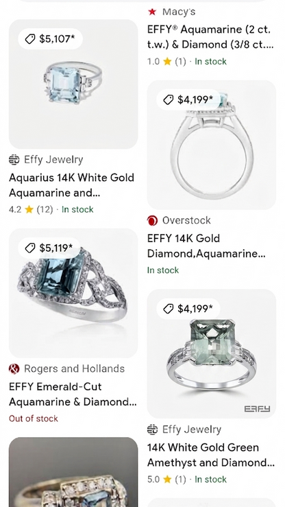EFFY 14K White Gold Green Amethyst & Diamond Ring Size 9, Baguette Round Diamonds