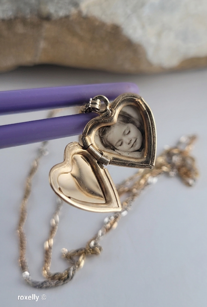 14K Two-Tone of Gold Singapore Chain Necklace, and Heart-Shaped Locket, Made in Italy