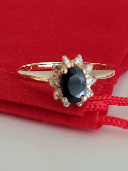 14k Size 5.5 Precious Solid Yellow Gold Dark Sapphire and Genuine Diamonds Ring!