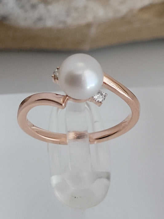 14k Size 4.5 Solid Gold Freshwater Pearl And Genuine Diamonds Ring, ANGARA Brand