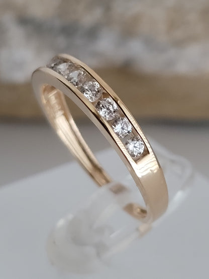 14k Size 7 Fancy Solid Yellow Gold Cubic Zirconia Band Ring!