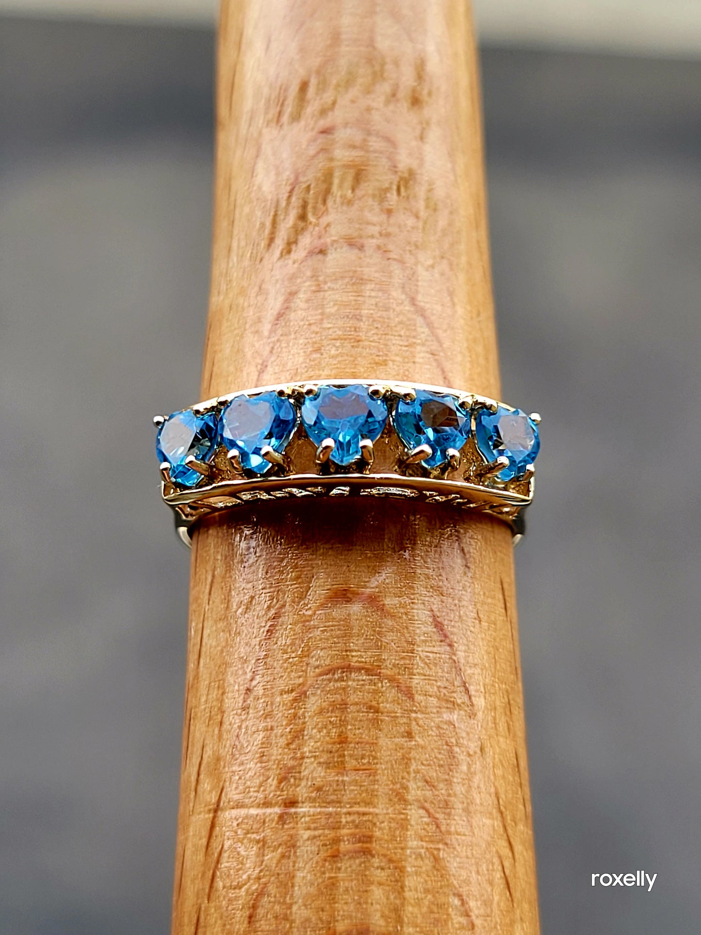 10k Size 6.75Amazing Solid Yellow Gold Blue Topaz “I Love You” Band Ring!