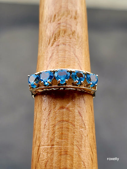 10k Size 6.75Amazing Solid Yellow Gold Blue Topaz “I Love You” Band Ring!