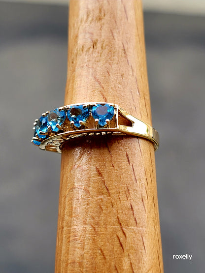 10k Size 6.75Amazing Solid Yellow Gold Blue Topaz “I Love You” Band Ring!