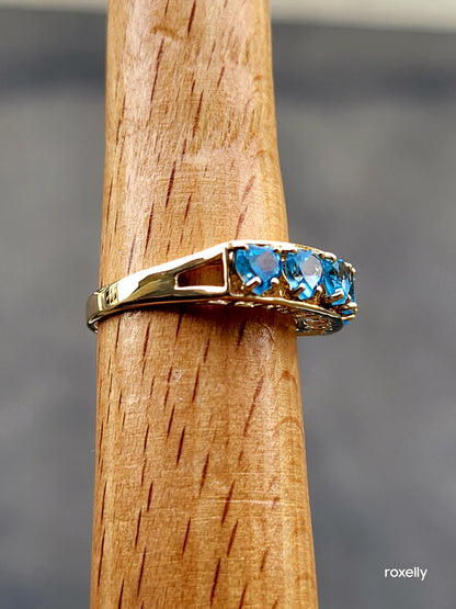 10k Size 6.75Amazing Solid Yellow Gold Blue Topaz “I Love You” Band Ring!