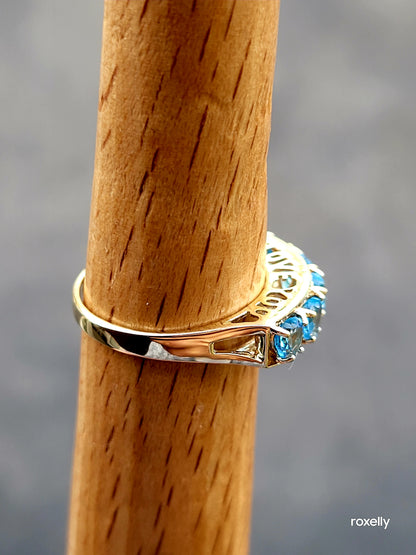 10k Size 6.75Amazing Solid Yellow Gold Blue Topaz “I Love You” Band Ring!